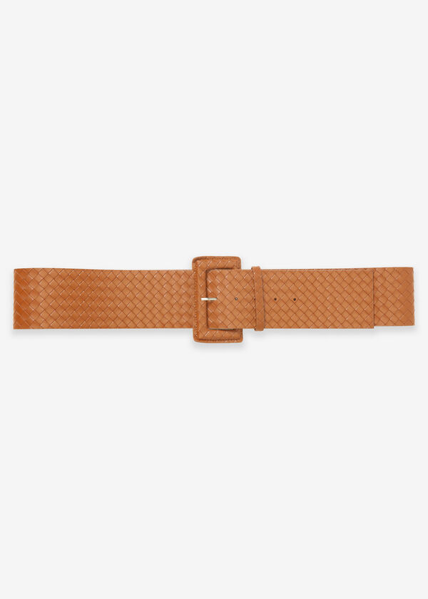 Woven Faux Leather Belt, Cognac image number 2