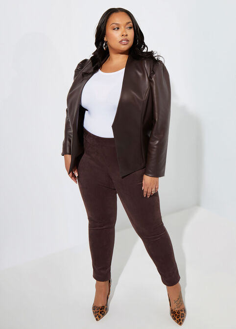 Puff Sleeve Faux Leather Jacket, Brown image number 2