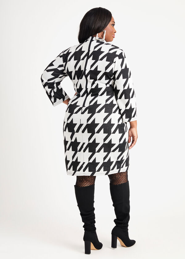 Houndstooth Knitted Midi Dress, Black White image number 1