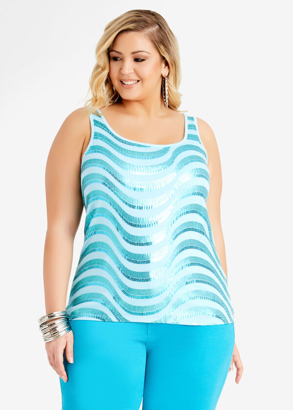 Sequin Front Sleeveless Knit Top, SCUBA BLUE image number 0