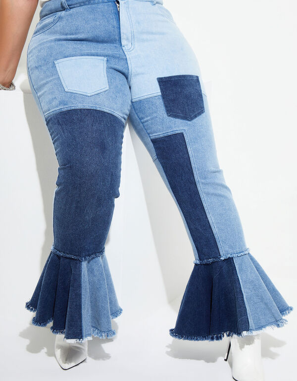 Patchwork Flared Jeans, Denim image number 0