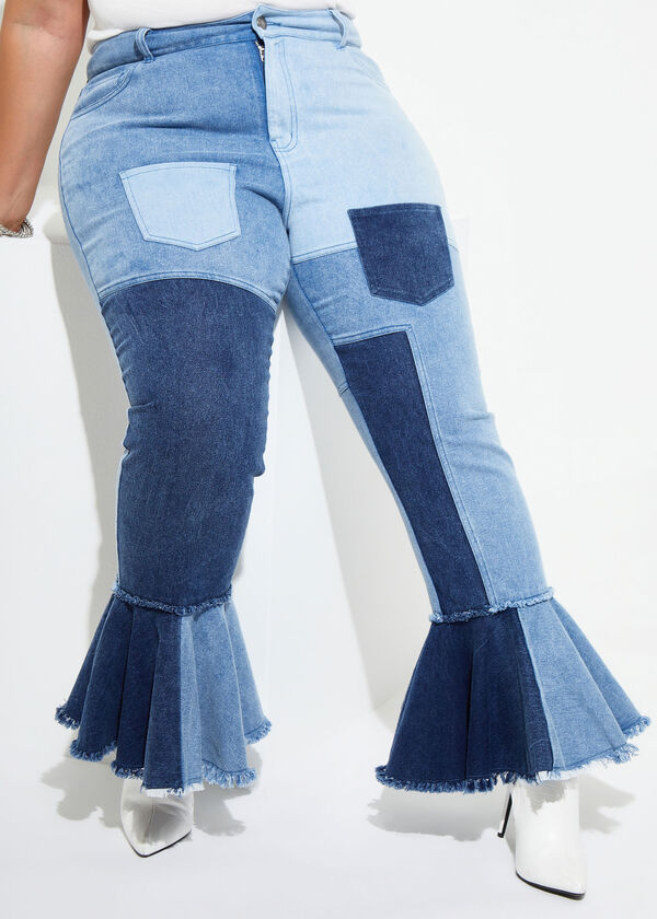 Patchwork Flared Jeans, Denim image number 0