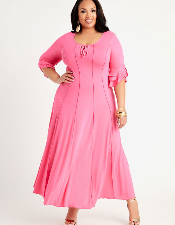 Short Seamed Keyhole Maxi Dress, Fandango Pink image number 0