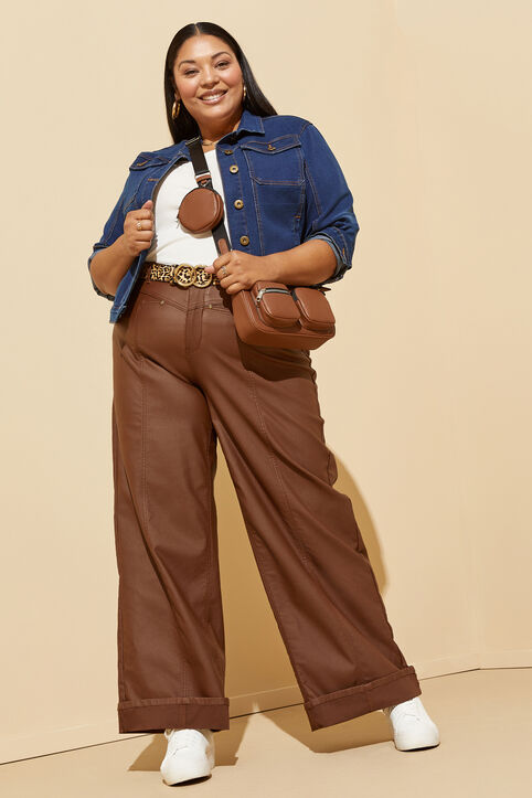 Coated Wide Leg Jeans, Bombay Brown image number 4