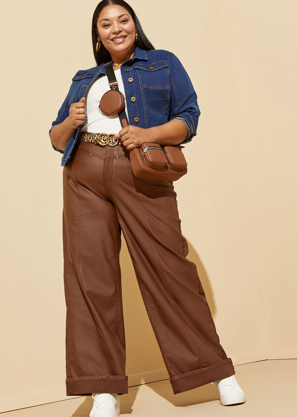 Coated Wide Leg Jeans, Bombay Brown image number 4