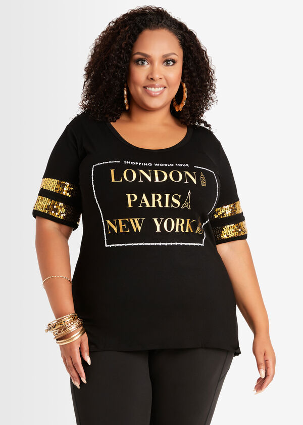 Sequin London Paris NY Graphic Tee, Black image number 0