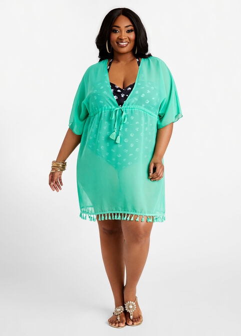 YMI Green Sheer Kimono Cover Up, Green image number 0