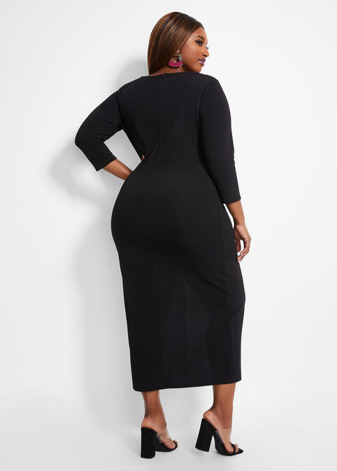 Tall Colorblock Front Slit Dress, Black White image number 1