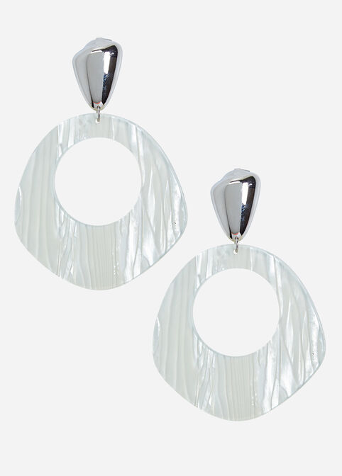 White Geo Drop Cutout Earrings, White image number 0