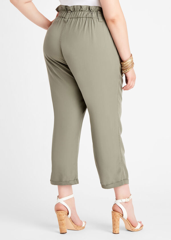 Tie Waist Cuffed Ankle Pant, Olive image number 1