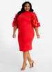 Mesh Puff Sleeve Mock Neck Dress, Barbados Cherry image number 0