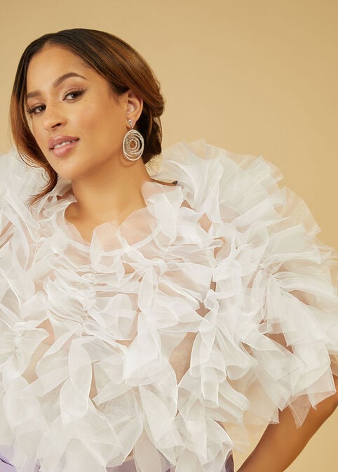 Ruffled Organza Top, White image number 2