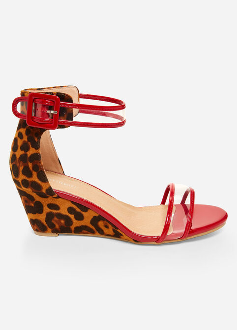 Clear Ankle Strap Wedge Sandal, Red image number 2