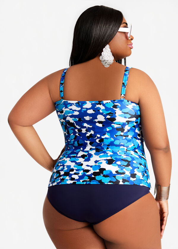 Noon Swim 2PC Ruched Abstract Tankini Set, Blue image number 1