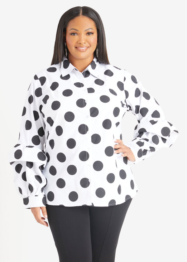 Ruffled Polka Dot Shirt, White Black image number 3