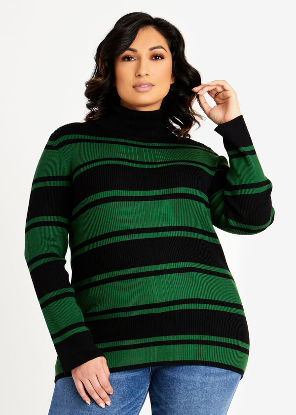 Stripe Rib Knit Turtleneck Sweater, EDEN image number 0