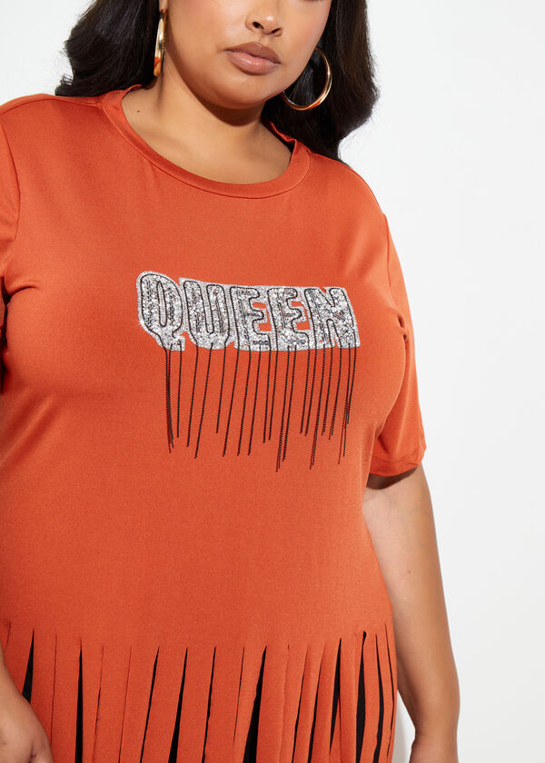 Queen Fringed Embellished Tee, Rooibos image number 2