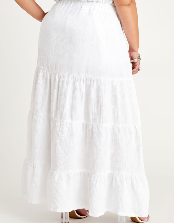 Gauze Drawstring Peasant Maxi Skirt, White image number 1