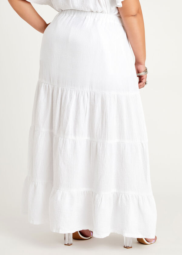 Gauze Drawstring Peasant Maxi Skirt, White image number 1