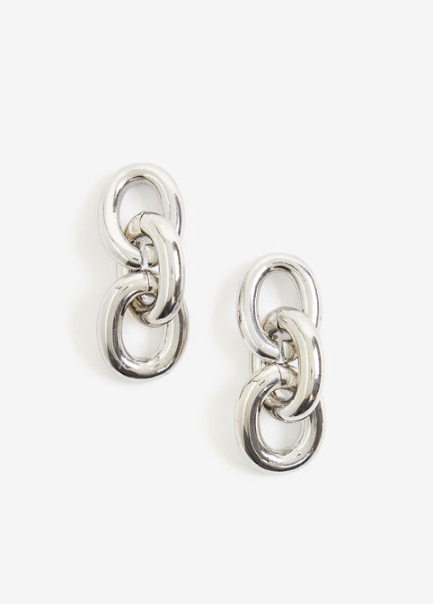 Silver Tone Link Earrings, Silver image number 0