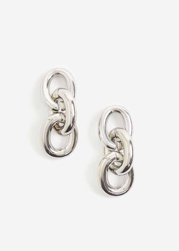 Silver Tone Link Earrings, Silver image number 0