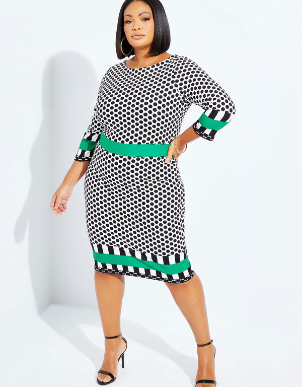 Polka Dot And Striped Shift Dress, Black Combo image number 0