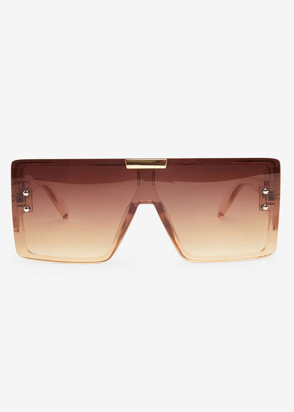 Cutout Tinted Shield Sunglasses, Brown image number 0