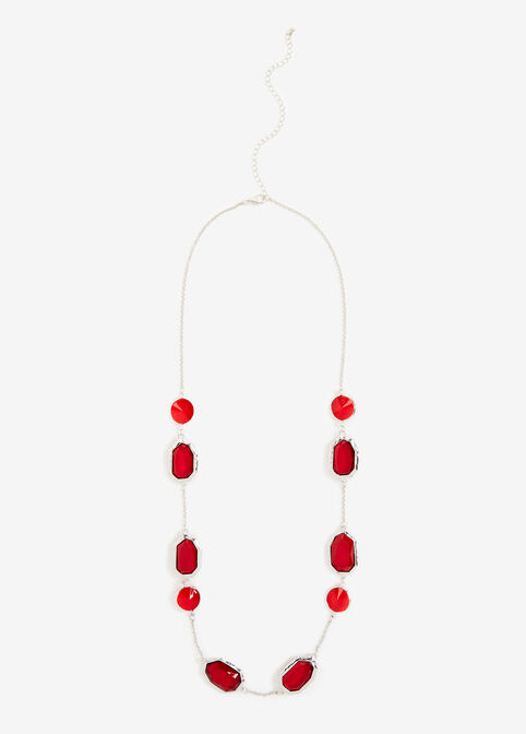 Red Stone Illusion Long Necklace, Barbados Cherry image number 0