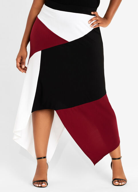 Plus Size Trendy Colorblock Asymmetric A Line Ruffle Hem Midi Skirt image number 0