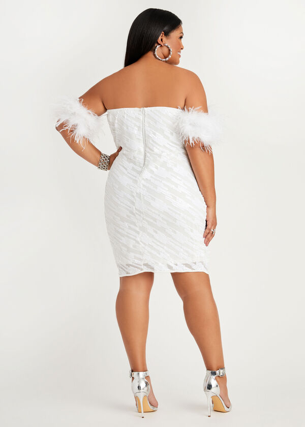 Embellished Stretch Tulle Dress, White image number 1