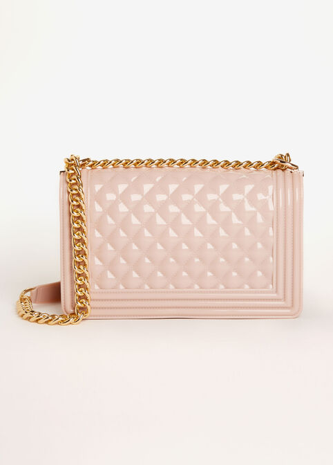 Pink Faux Leather Quilted Handbag, Foxglove image number 1