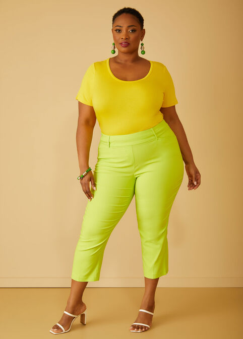 High Waist Power Twill Capri, LIME PUNCH image number 2