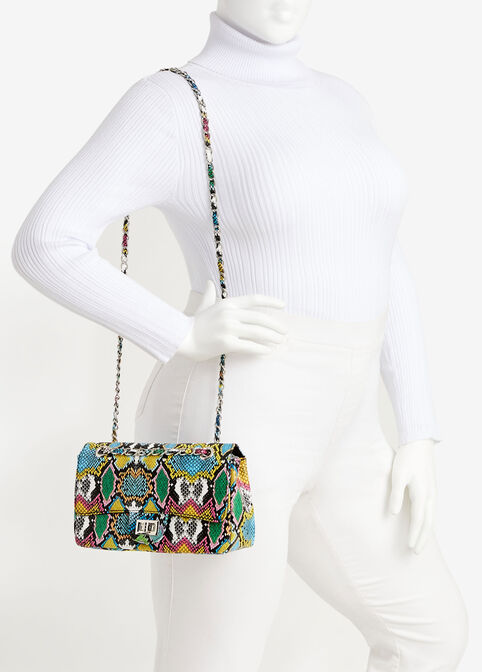 Multicolor Faux Snakeskin Handbag, Multi image number 3