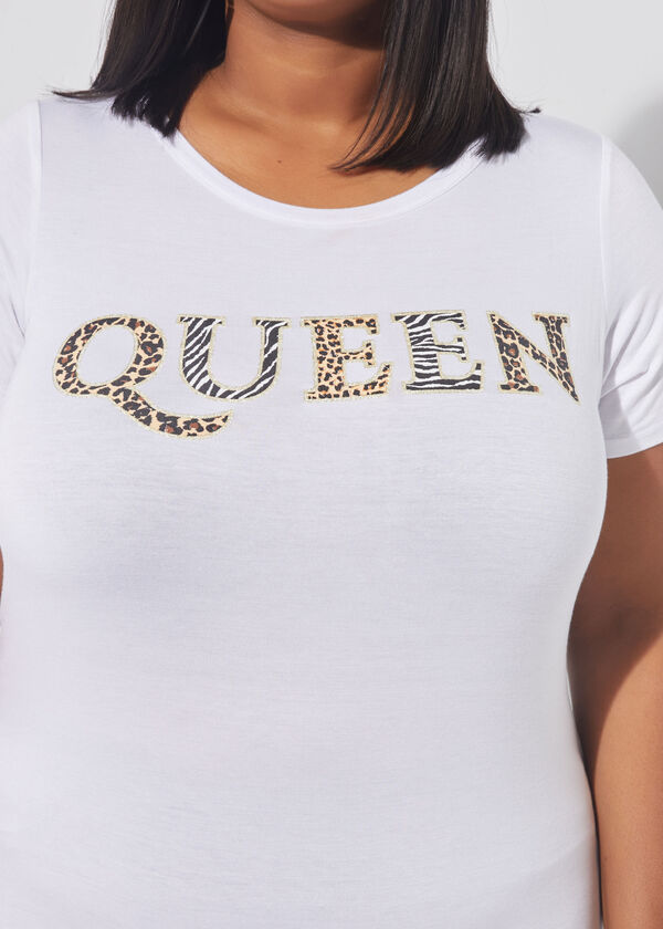 Queen Glittered Graphic Tee, White image number 2