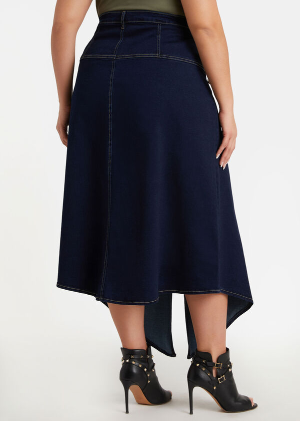 Plus Size High Waist Asymmetric Slit Front Skirt Denim Jacket Set