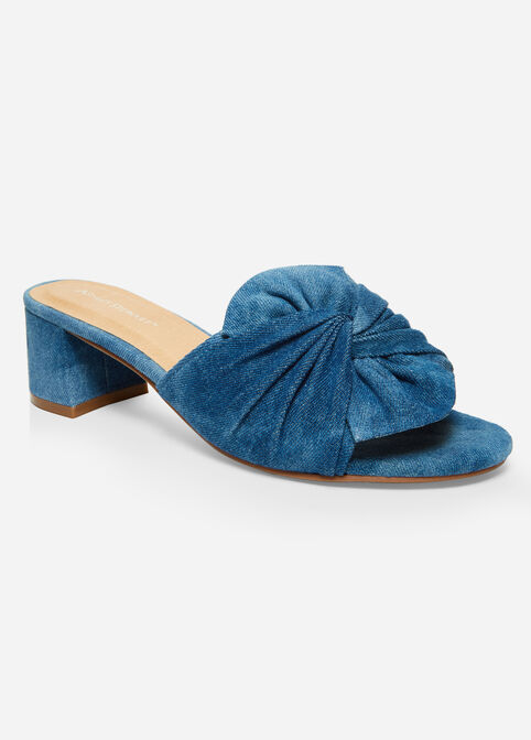 Fabric Bow Slide Wide Width Mules, Denim image number 0