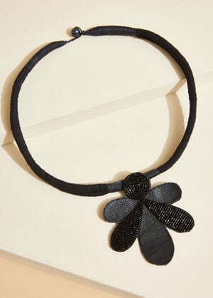 Beaded Faux Leather Necklace, Black image number 1