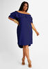 Plus Size Ruffle Off The Shoulder Pique A Line Elbow Sleeve Dress image number 0