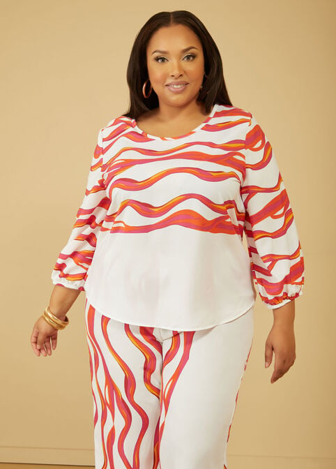 Wavy Print Blouse, White image number 0