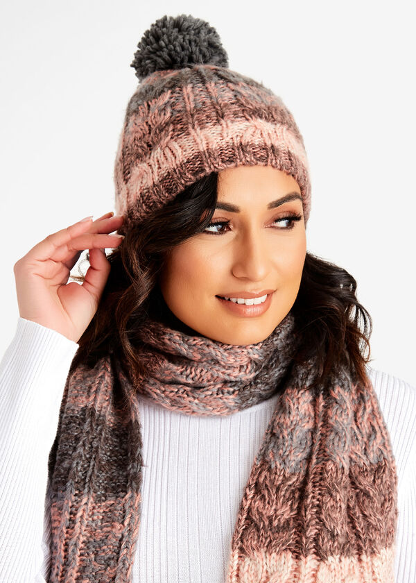 Pink Ombre Cable Pompom Beanie, Pink image number 0