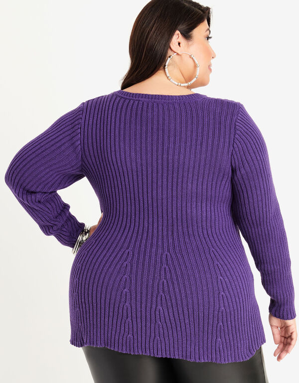 Flared Ribbed Knit Sweater, Acai image number 1