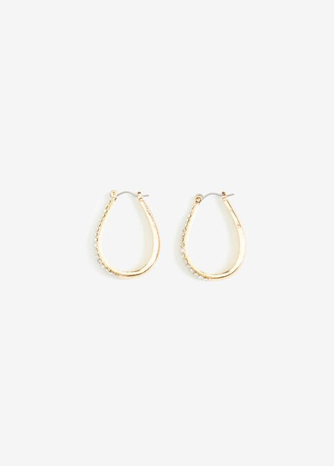 Crystal Gold Tone Hoop Earrings, Gold image number 1