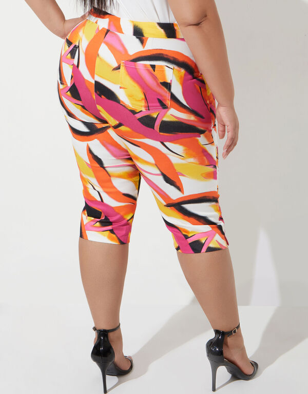 Printed Stretch Cotton Capris, Pink image number 1