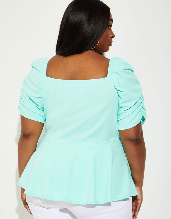 Ruched Crepe Peplum Top, Ice Green image number 1