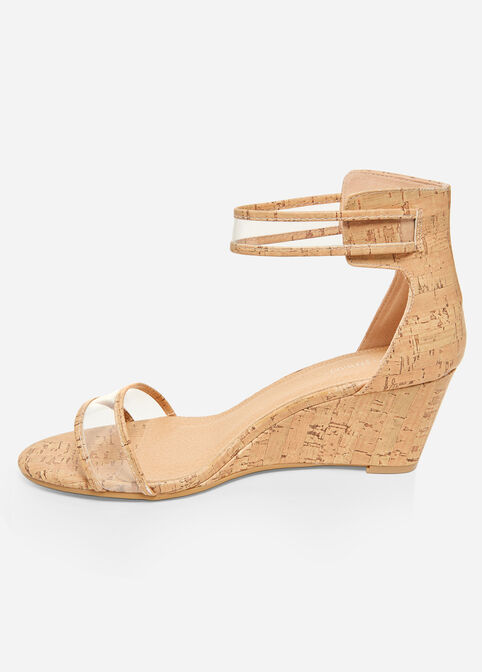 Clear Ankle Strap Wedge Sandal, Tan image number 1