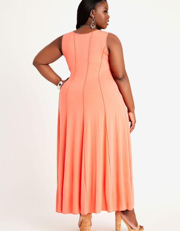 Ring Keyhole Seamed Maxi Dress, LIVING CORAL image number 1