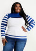 Stripe Cutout Mock Neck Sweater, White image number 0