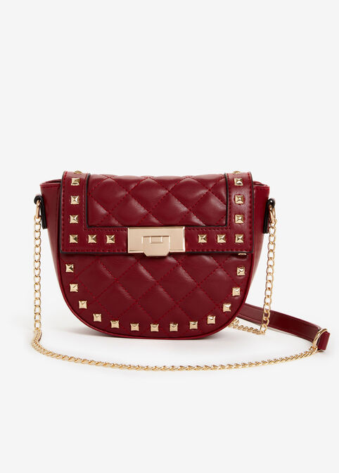 Studded Quilted Faux Leather Bag, Burgundy image number 0