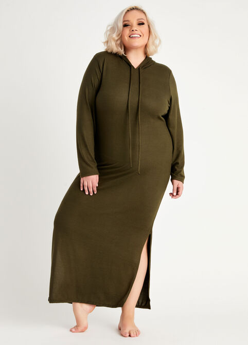 Plus Size Cozy Lounge Chic Hacci Brushed Knit Hoodie Maxi Dress image number 0