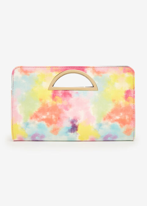 Tie Dye Faux Leather Frame Clutch, Multi image number 0